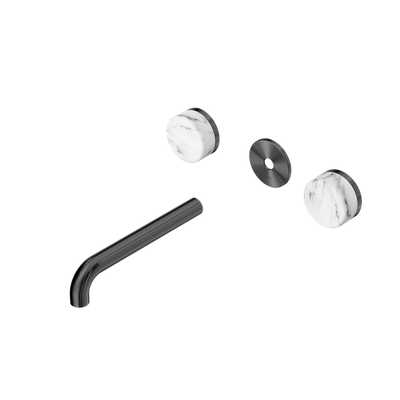 Nero Serenity Wall Basin Set 160/185/220mm Spout With Arabescato Corchia Handle Trim Kit Only Gun Metal