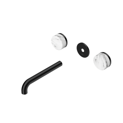 Nero Serenity Wall Basin Set 160/185/220mm Spout With Arabescato Corchia Handle Trim Kit Only Matte Black