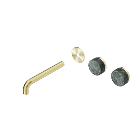 Nero Serenity Wall Basin/Bath Set 160/185/220mm Offset Spout With Verde Alpi Handles Trim Kit Only Brushed Gold