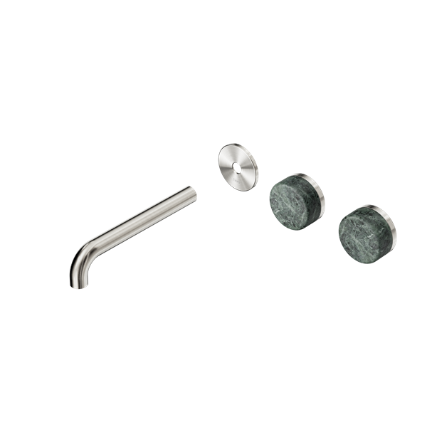 Nero Serenity Wall Basin/Bath Set 160/185/220mm Offset Spout With Verde Alpi Handles Trim Kit Only Brushed Nickel