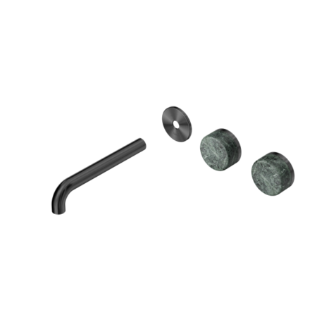 Nero Serenity Wall Basin/Bath Set 160/185/220mm Offset Spout With Verde Alpi Handles Trim Kit Only Gun Metal