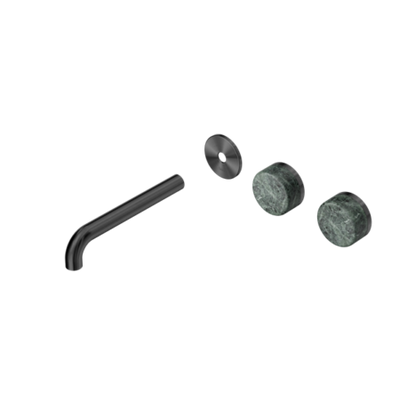 Nero Serenity Wall Basin/Bath Set 160/185/220mm Offset Spout With Verde Alpi Handles Trim Kit Only Gun Metal