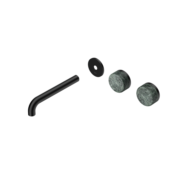Nero Serenity Wall Basin/Bath Set 160/185/220mm Offset Spout With Verde Alpi Handles Trim Kit Only Matte Black