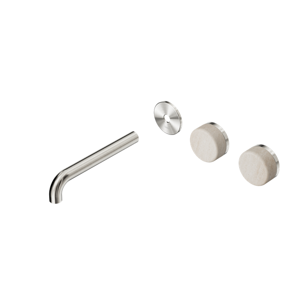 Nero Serenity Wall Basin/Bath Set 160/185/220mm Offset Spout With Rome Travertine Handles Trim Kit Only Brushed Nickel