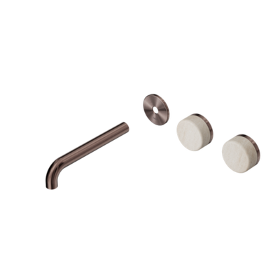 Nero Serenity Wall Basin/Bath Set 160/185/220mm Offset Spout With Rome Travertine Handles Trim Kit Only Brushed Bronze