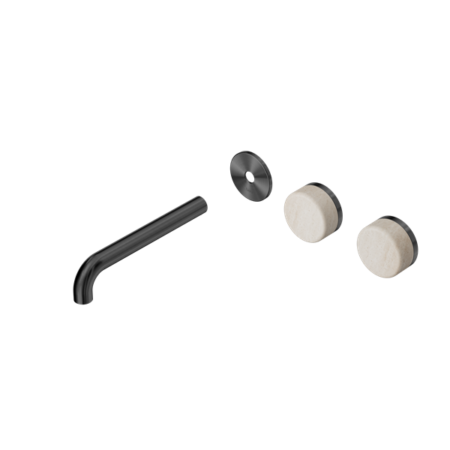 Nero Serenity Wall Basin/Bath Set 160/185/220mm Offset Spout With Rome Travertine Handles Trim Kit Only Gun Metal
