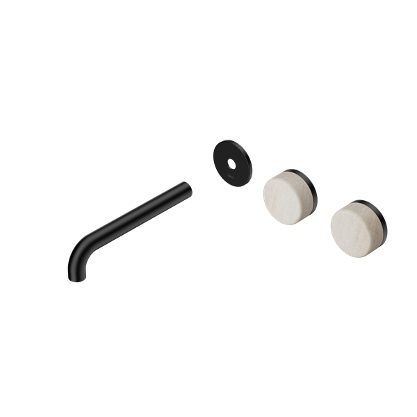 Nero Serenity Wall Basin/Bath Set 160/185/220mm Offset Spout With Rome Travertine Handles Trim Kit Only Matte Black