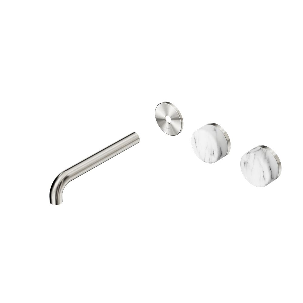 Nero Serenity Wall Basin/Bath Set 160/185/220mm Offset Spout With Arabescato Corchia Handles Trim Kit Only Brushed Nickel