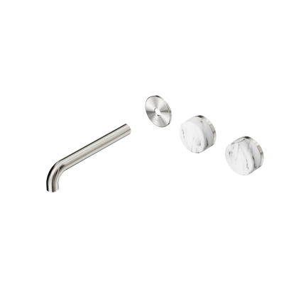 Nero Serenity Wall Basin/Bath Set 160/185/220mm Offset Spout With Arabescato Corchia Handles Trim Kit Only Brushed Nickel