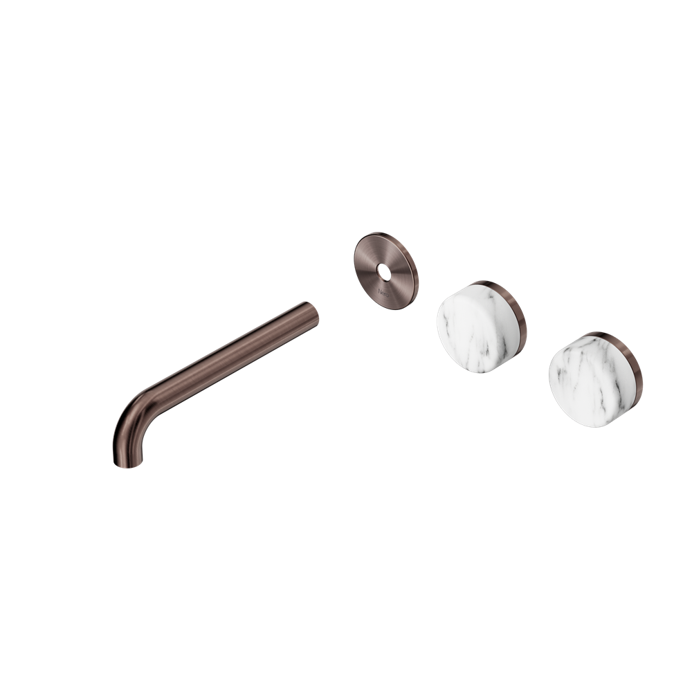 Nero Serenity Wall Basin/Bath Set 160/185/220mm Offset Spout With Arabescato Corchia Handles Trim Kit Only Brushed Bronze