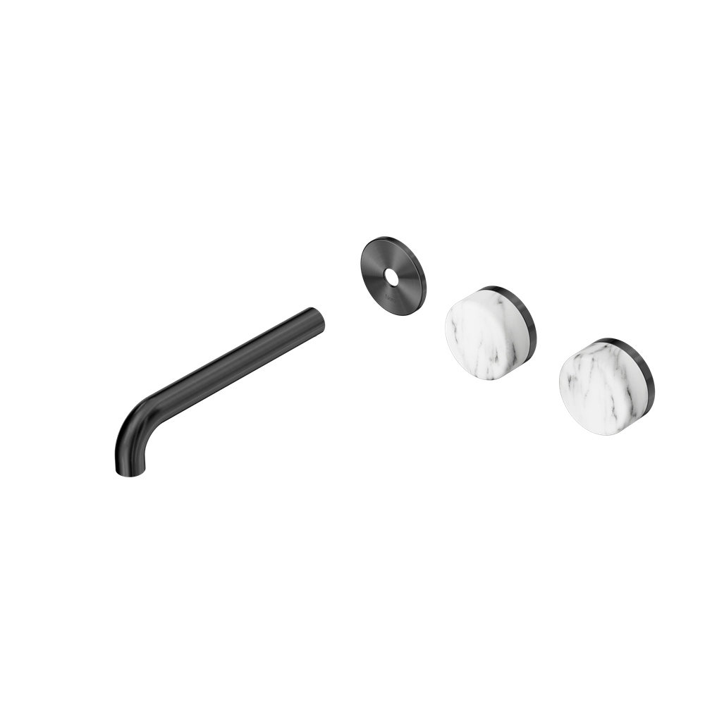 Nero Serenity Wall Basin/Bath Set 160/185/220mm Offset Spout With Arabescato Corchia Handles Trim Kit Only Gun Metal
