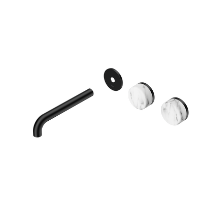 Nero Serenity Wall Basin/Bath Set 160/185/220mm Offset Spout With Arabescato Corchia Handles Trim Kit Only Matte Black