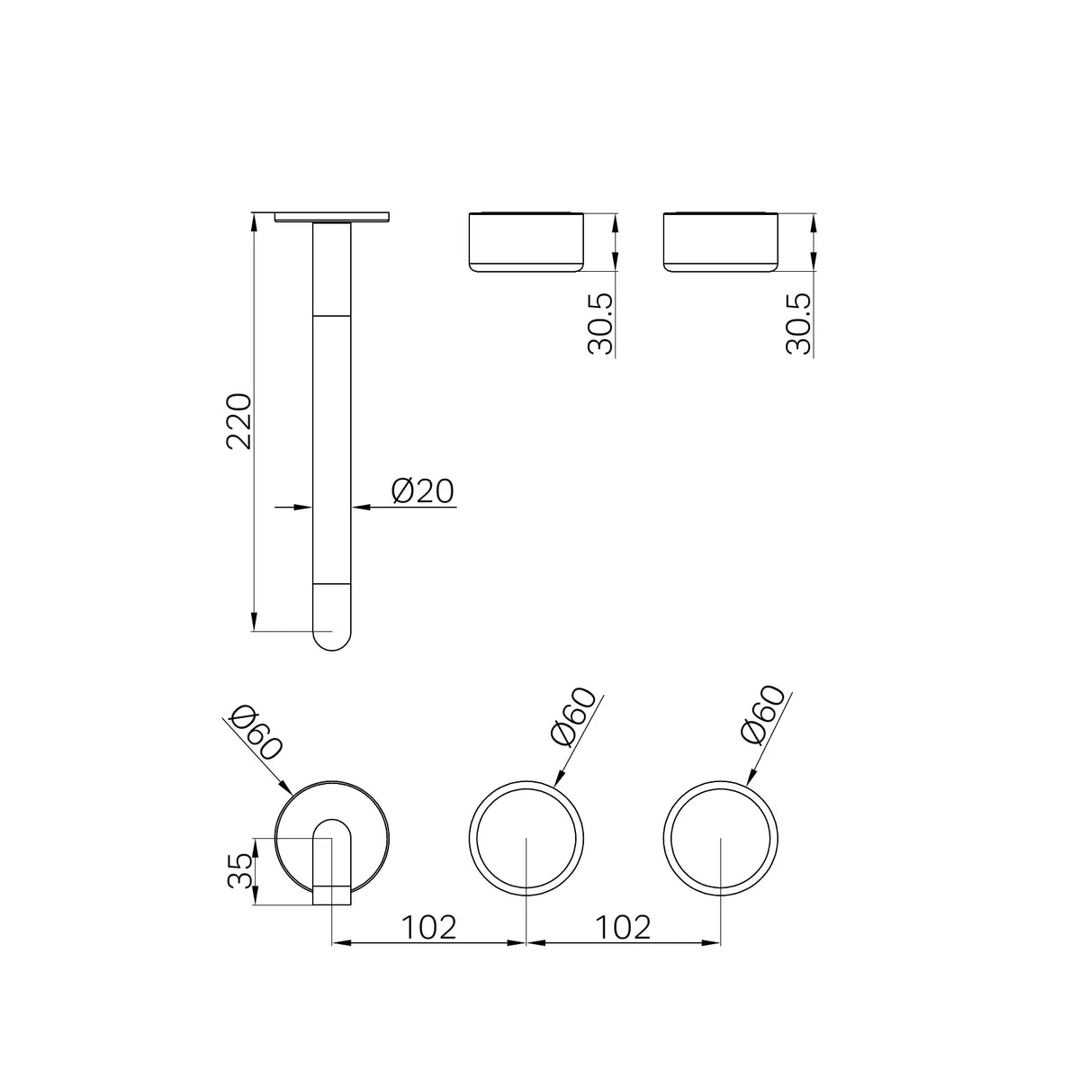 Serenity Wall Basin Set 220mm Offset Spout With Metal Handle Trim Kit Only Brushed Bronze