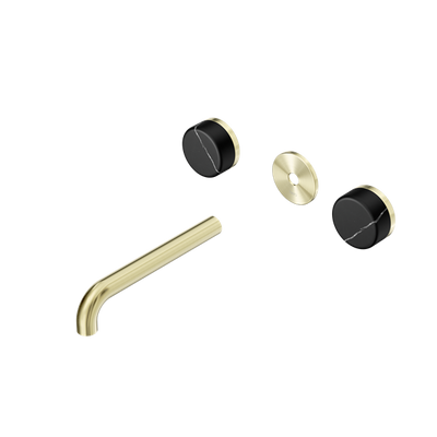 Nero Serenity Wall Basin Set 160/185/220mm Spout With Nero Marquina Handle Trim Kit Only Brushed Gold
