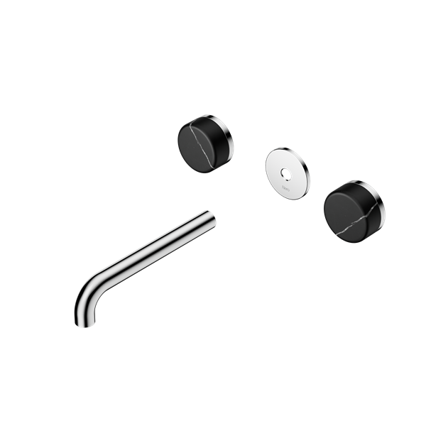 Nero Serenity Wall Basin Set 160/185/220mm Spout With Nero Marquina Handle Trim Kit Only Chrome
