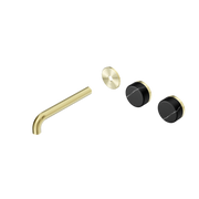 Nero Serenity Wall Basin/Bath Set 160/185/220mm Offset Spout With Marquina Black Handles Trim Kit Only Brushed Gold
