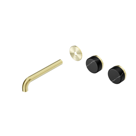 Nero Serenity Wall Basin/Bath Set 160/185/220mm Offset Spout With Marquina Black Handles Trim Kit Only Brushed Gold