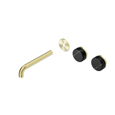 Nero Serenity Wall Basin/Bath Set 160/185/220mm Offset Spout With Marquina Black Handles Trim Kit Only Brushed Gold