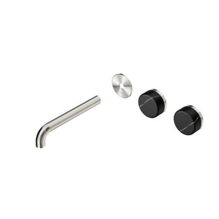 Nero Serenity Wall Basin/Bath Set 160/185/220mm Offset Spout With Marquina Black Handles Trim Kit Only Brushed Nickel