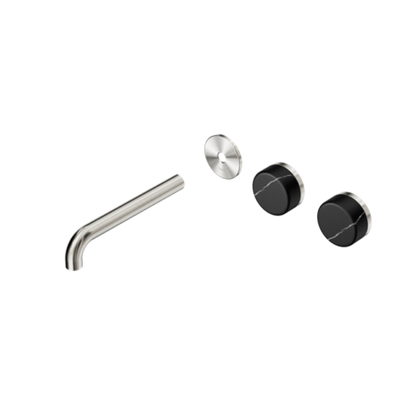 Nero Serenity Wall Basin/Bath Set 160/185/220mm Offset Spout With Marquina Black Handles Trim Kit Only Brushed Nickel