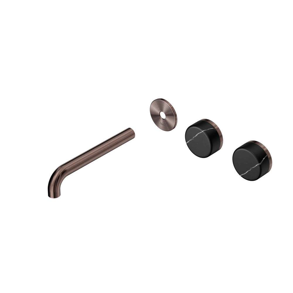 Nero Serenity Wall Basin/Bath Set 160/185/220mm Offset Spout With Marquina Black Handles Trim Kit Only Brushed Bronze