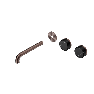 Nero Serenity Wall Basin/Bath Set 160/185/220mm Offset Spout With Marquina Black Handles Trim Kit Only Brushed Bronze