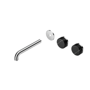 Nero Serenity Wall Basin/Bath Set 160/185/220mm Offset Spout With Marquina Black Handles Trim Kit Only Chrome