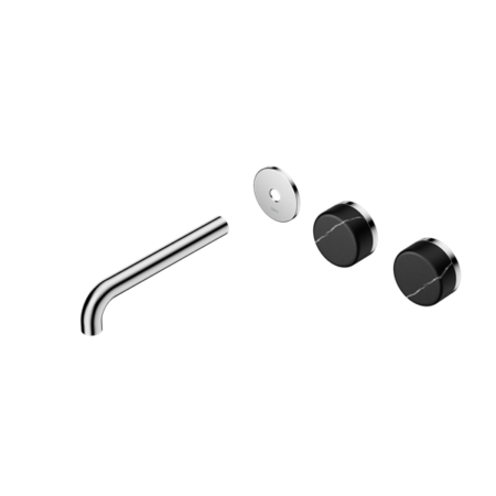 Nero Serenity Wall Basin/Bath Set 160/185/220mm Offset Spout With Marquina Black Handles Trim Kit Only Chrome