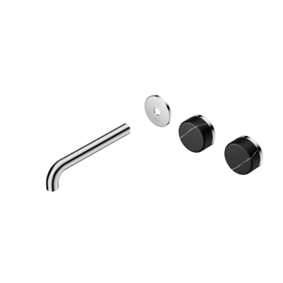 Nero Serenity Wall Basin/Bath Set 160/185/220mm Offset Spout With Marquina Black Handles Trim Kit Only Chrome