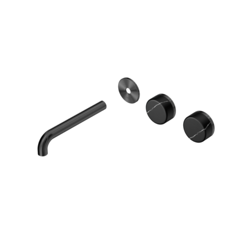 Nero Serenity Wall Basin/Bath Set 160/185/220mm Offset Spout With Marquina Black Handles Trim Kit Only Gun Metal