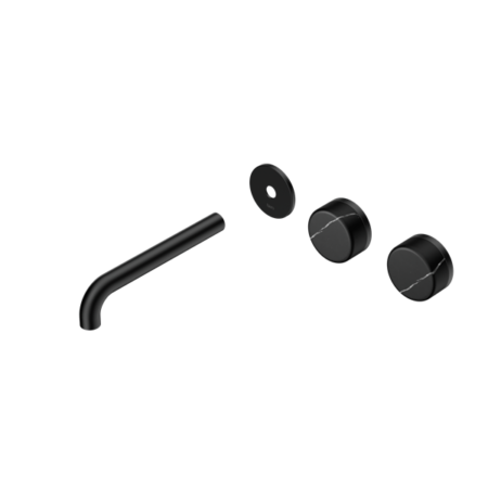 Nero Serenity Wall Basin/Bath Set 160/185/220mm Offset Spout With Marquina Black Handles Trim Kit Only Matte Black