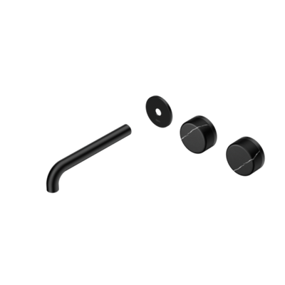 Nero Serenity Wall Basin/Bath Set 160/185/220mm Offset Spout With Marquina Black Handles Trim Kit Only Matte Black