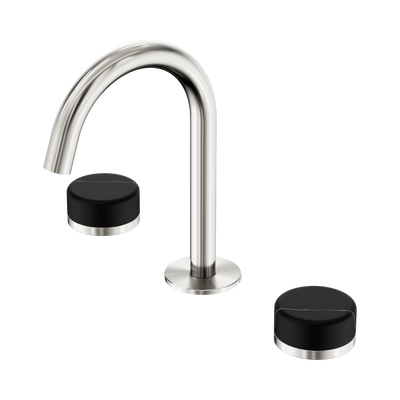 Nero Serenity Basin Set Arc Spout With Marquina Black Handle Brushed Nickel