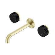 Nero Serenity Wall Basin Set 160/185/220mm Spout With Nero Marquina Handles Brushed Gold