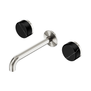 Nero Serenity Wall Basin Set 160/185/220mm Spout With Nero Marquina Handles Brushed Nickel