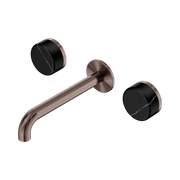 Nero Serenity Wall Basin Set 160/185/220mm Spout With Nero Marquina Handles Brushed Bronze