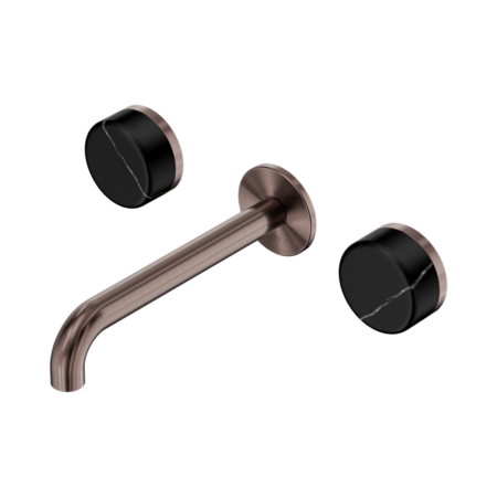 Nero Serenity Wall Basin Set 160/185/220mm Spout With Nero Marquina Handles Brushed Bronze