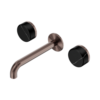 Nero Serenity Wall Basin Set 160/185/220mm Spout With Nero Marquina Handles Brushed Bronze