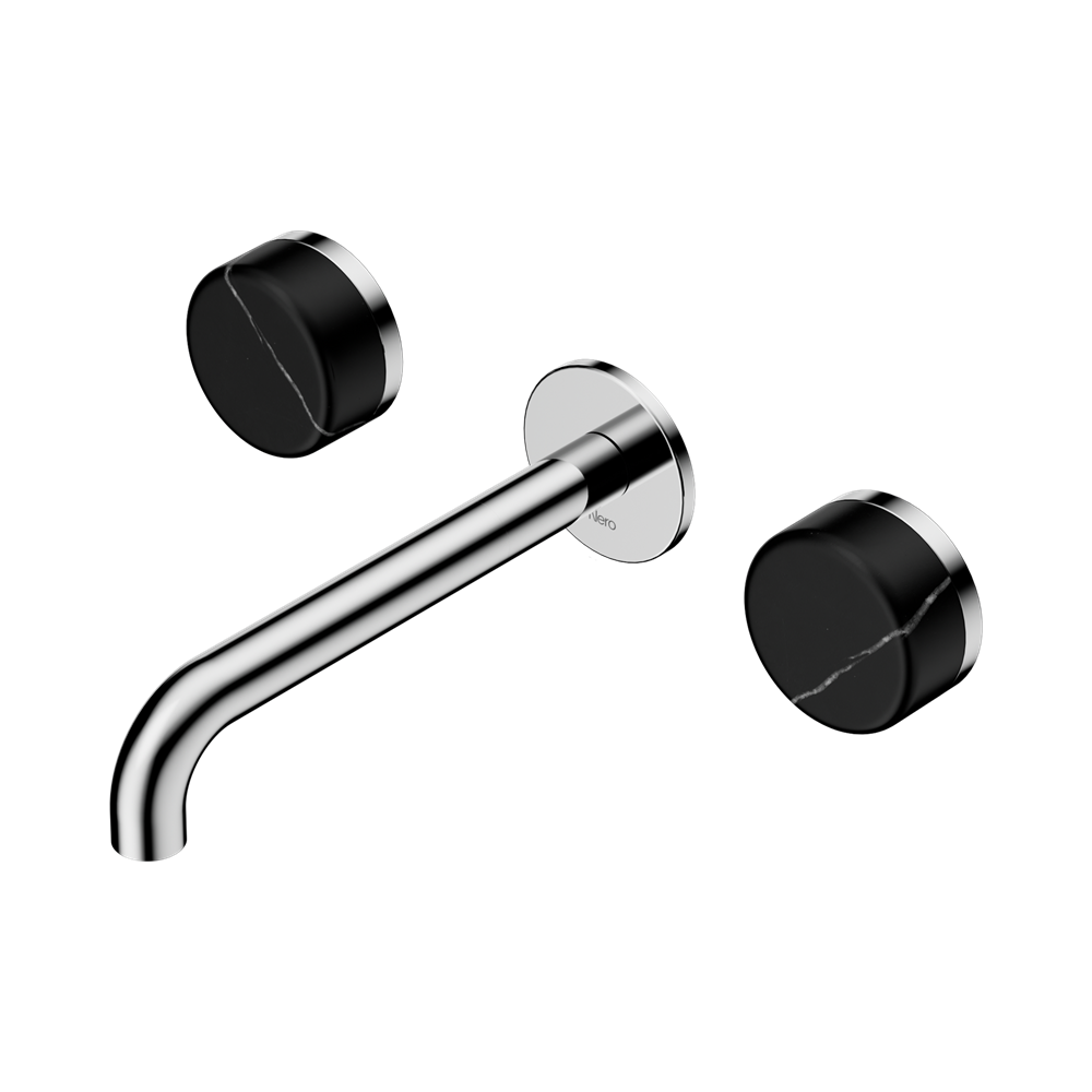 Nero Serenity Wall Basin Set 160/185/220mm Spout With Nero Marquina Handles Chrome