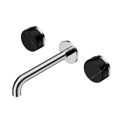 Nero Serenity Wall Basin Set 160/185/220mm Spout With Nero Marquina Handles Chrome