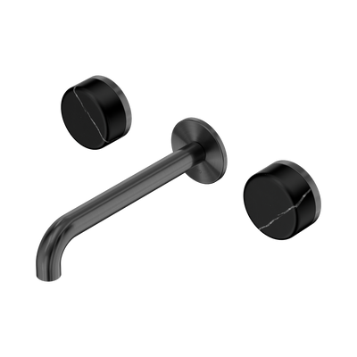 Nero Serenity Wall Basin Set 160/185/220mm Spout With Nero Marquina Handles Gun Metal