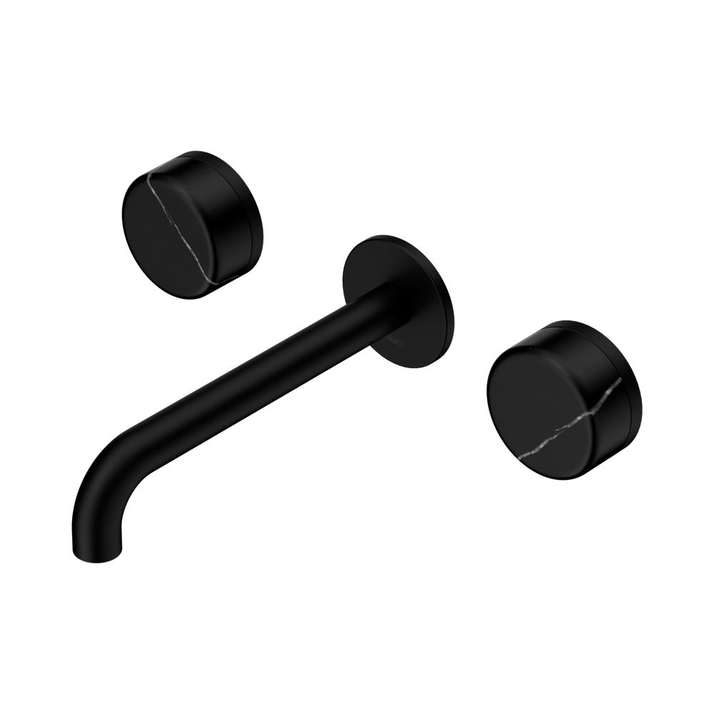 Nero Serenity Wall Basin Set 160/185/220mm Spout With Nero Marquina Handles Matte Black