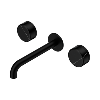 Nero Serenity Wall Basin Set 160/185/220mm Spout With Nero Marquina Handles Matte Black