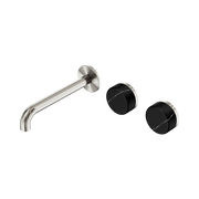 Nero Serenity Wall Basin/Bath Set 160/185/220mm Offset Spout With Marquina Black Handles Brushed Nickel