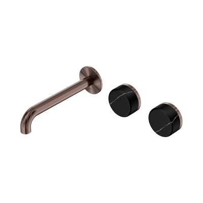 Nero Serenity Wall Basin/Bath Set 160/185/220mm Offset Spout With Marquina Black Handles Brushed Bronze