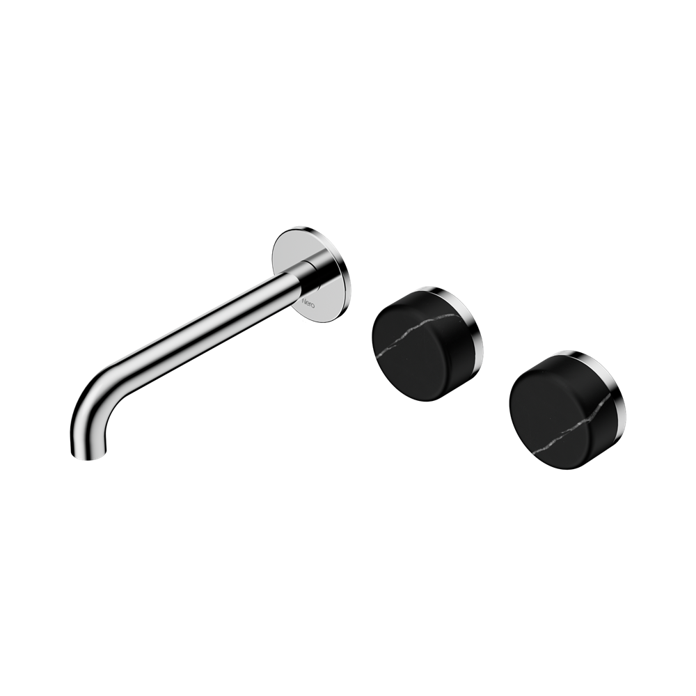 Nero Serenity Wall Basin/Bath Set 160/185/220mm Offset Spout With Marquina Black Handles Chrome