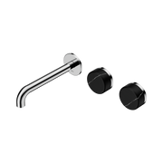Nero Serenity Wall Basin/Bath Set 160/185/220mm Offset Spout With Marquina Black Handles Chrome