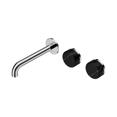 Nero Serenity Wall Basin/Bath Set 160/185/220mm Offset Spout With Marquina Black Handles Chrome