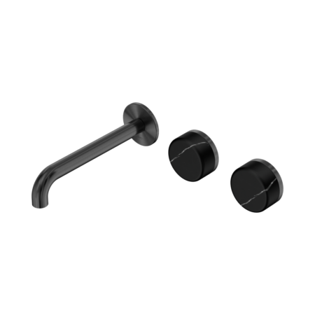 Nero Serenity Wall Basin/Bath Set 160/185/220mm Offset Spout With Marquina Black Handles Gun Metal