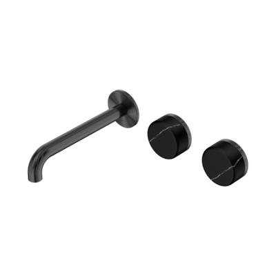 Nero Serenity Wall Basin/Bath Set 160/185/220mm Offset Spout With Marquina Black Handles Gun Metal